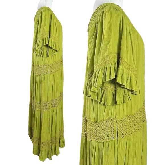 Free People Bohemian Witchy Dream On Maxi Dress Green XS NEW Crochet Gauze Fall - Picture 7 of 14